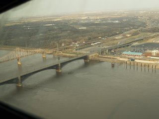 View of river and East St. Louis from the Arch