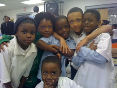 Group of elementary school boys posing for camera