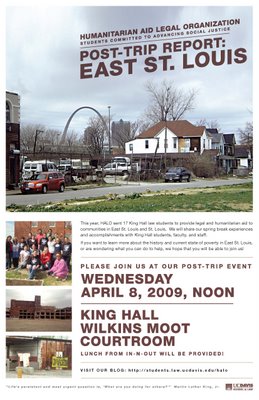 Flyer advertising HALO 2009 post-trip event on April 9, 2009 at noon in the Moot Court