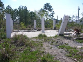 Foundation and supporting pillars of destroyed house